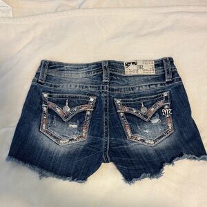 Miss Me Blue Jean Shorts with Embellished Pockets